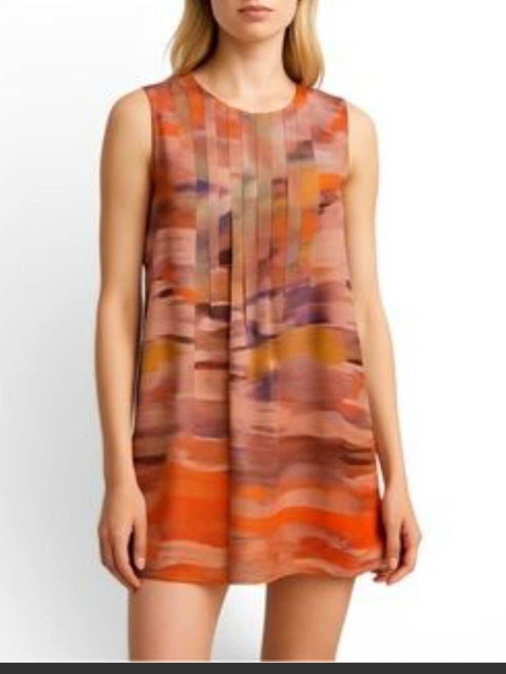 CALVIN KLEIN Pleated Oil Pastel Color Silk Dress